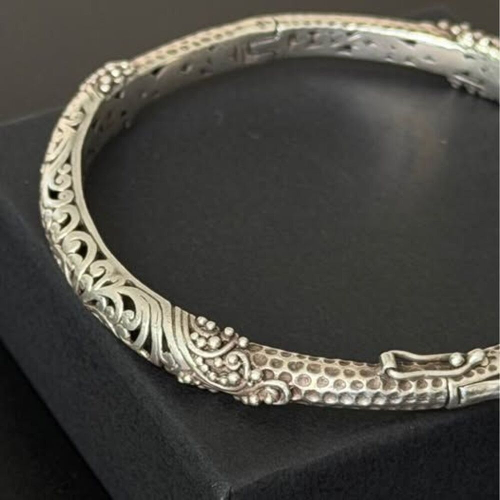 Sarda Sterling Silver Hinged Bangle – Artisan Statement Bracelet